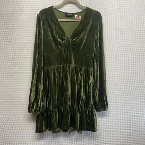 Cider Velvet Forest Green Babydoll Dress Long‎ Sleeve V-Neck Large Y2K Worn Once